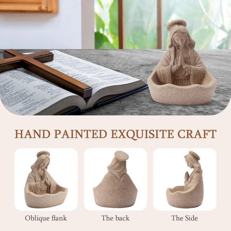 ULVEOL Virgin Mary Statue, Catholic Gifts for Women, Virgin Mary Keepsake Rosary Holder, 5.5" Blessed Mother Statues, Catholic Decor (Sandstone) - Image 4